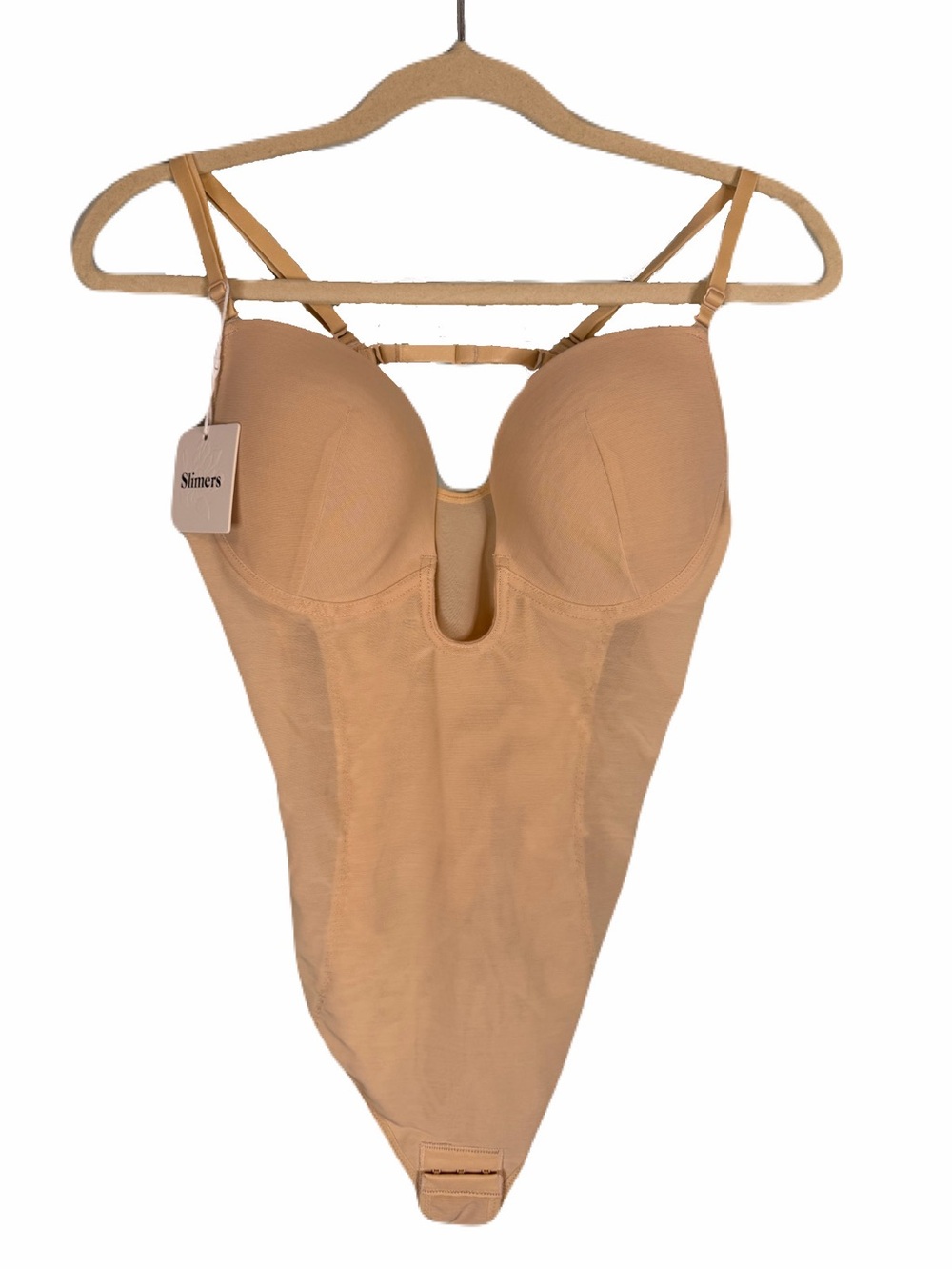 NWT Slimers Backless Deep Plunge Shapewear Bodysuit Nude - Size Medium